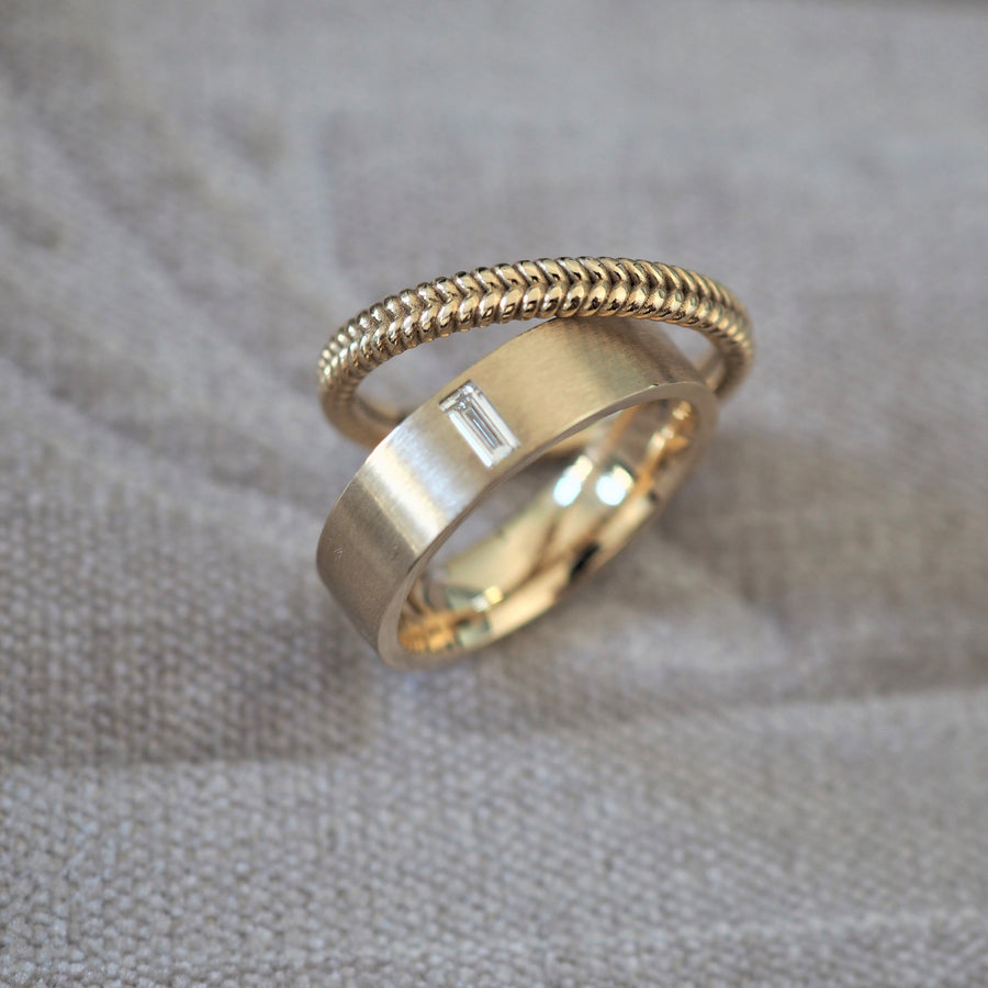Brushed Chunky Baguette Diamond Ring