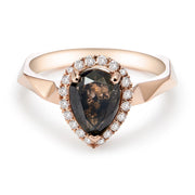 rose Gold Black diamond pear shapr halo ring 