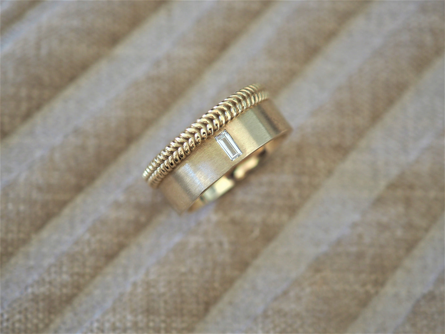 Brushed Baguette Stack Ring in Yellow Gold