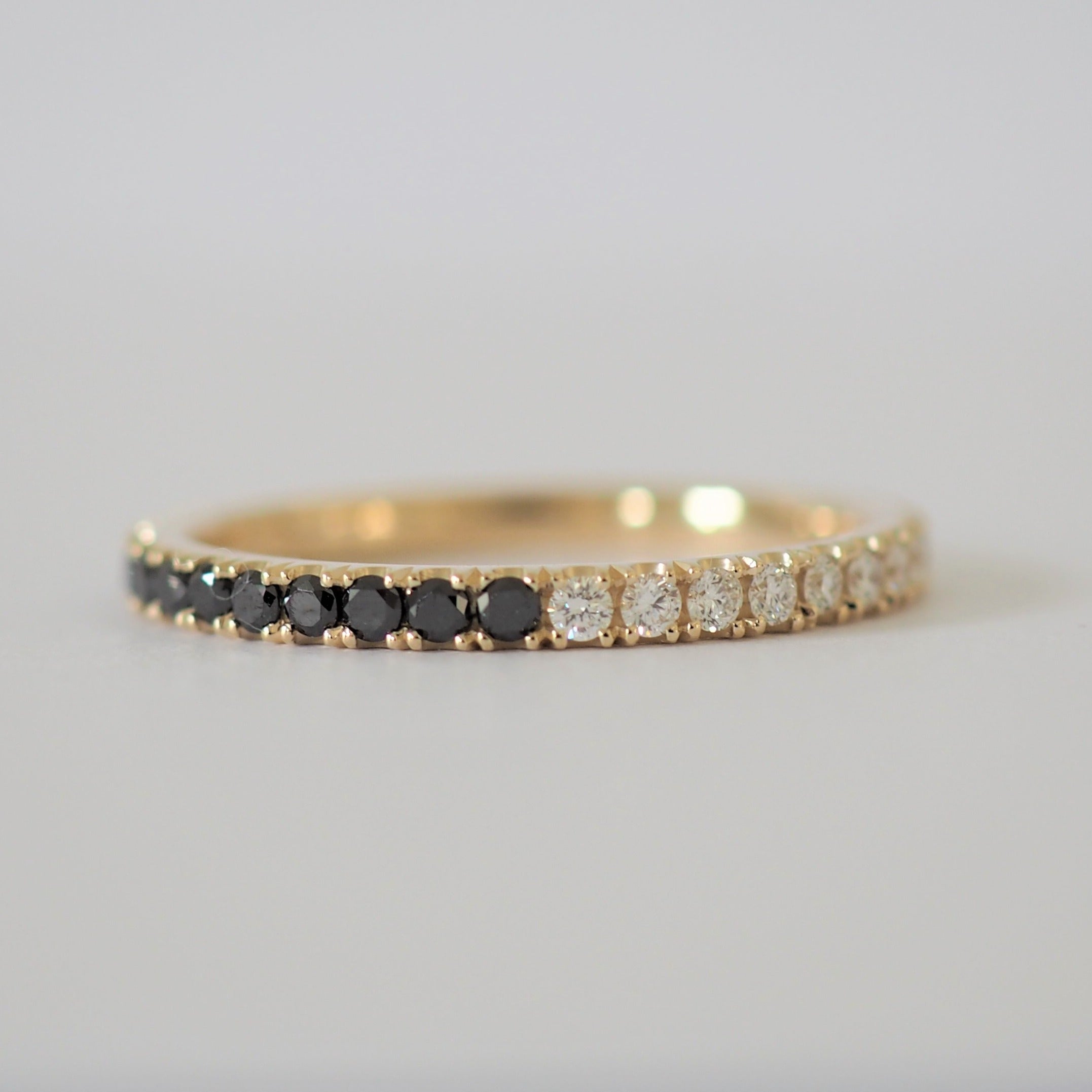 Black and White Diamond set in 9ct Yellow Gold Ring