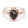 rose Gold Black diamond pear shapr halo ring 